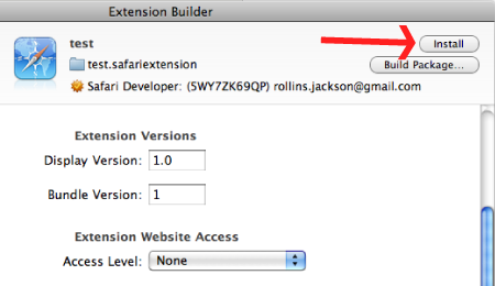 Safari Install Extension Button